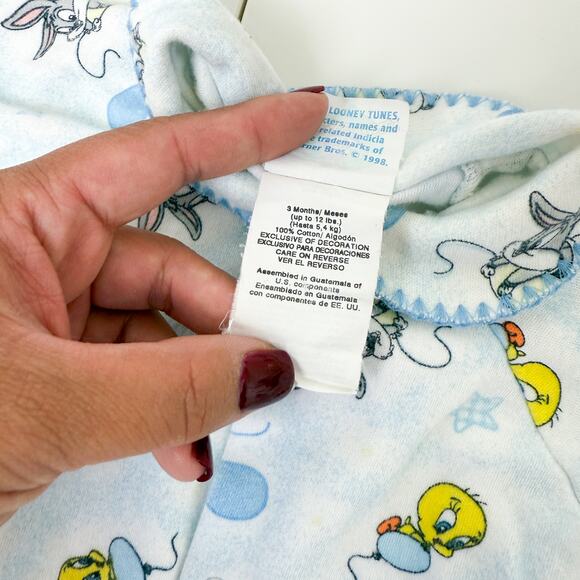 Vintage Baby Looney Tunes Tweety Bugs Bunny Footed Bodysuit Blue - 0-3 Months - Picture 5 of 8